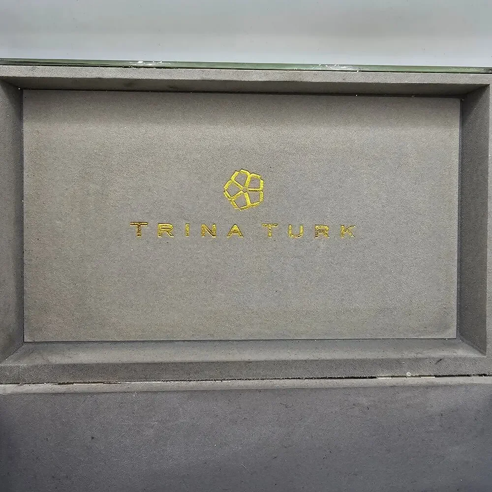 Trina Turk Mirror Print Jewelry Trinket Box Black White Wave Design Gold Trim